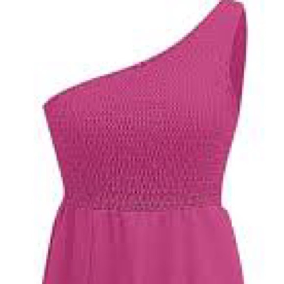 Eloquii Pink Maxi One Shoulder Ruched Tiered Sundress - Picture 2 of 4